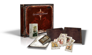 présentation jeu de rôles lames du cardinal avec boite, jeu de tarot des ombres, livret et fiches